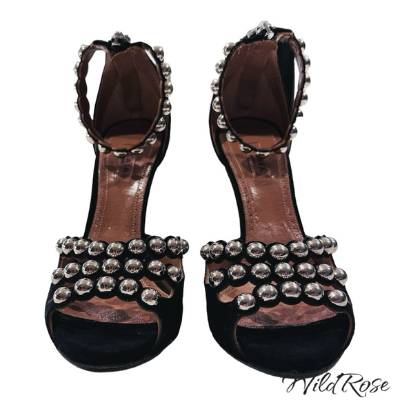 Alaia Black Suede Studded Ankle Strap Sandals Heels Size 36 - Picture 4 of 16